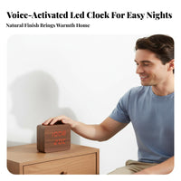 Multi-Function LED Digital Alarm Clock Adjustable Brightness Digital Wood Clock Temperature Display for Seniors, Bedroom, Bedside, Dorm Room