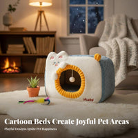 Windproof Warm Cat Nest Cute Design Enclosed Cat Bed Removable Cushion for Kittens, Small Dog Owners, Winter, Indoors, Bedroom