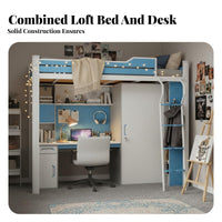 Student Dorm Workstation Bed Space-Saving Complete Dorm Bed Guardrails Metal High Er with Workstation for Students, Adults, Small Areas
