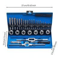 Hand Tap Bit Set Full Size Range Metal Threading Set Storage Case Thread Cutting Kit for Mechanics, Workshop, Repair Job, Garage