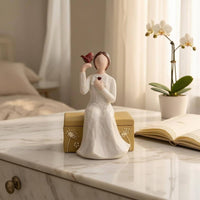 Removable Lid Figurine Jewelry Box Floral Relief Girl Figurine Box Desktop Display Home Decor