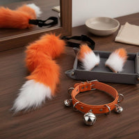 Mythical Canine Cosplay Set With Bells Faux Ears and Tail Set Soft Wolf Cosplay Accessories for Cosplayers, Women, Halloween, Comic Con, Parties