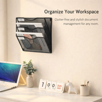 3 Tier Wall Mounted File Holder, Metal Document Rack for Office Storage, Hanging Magazine for Students and Home