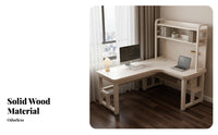 L-Shaped Corner Desk Solid Wood Central Corner Computer Desk with Shelves Large Storage Space Writing Workstation with Shelves for Teens, Streamers
