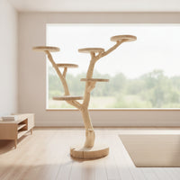 Cat Climbing Wooden Feline Activity Center with Perches Sculptural Pet Accessory for Cats, Living Room, Indoor
