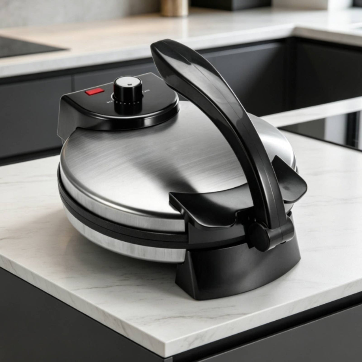 1200W Clamshell Crepe Maker Locking Handle Electric Crepe Maker Stainless Steel Electric Pancake Griddle Black Plastic