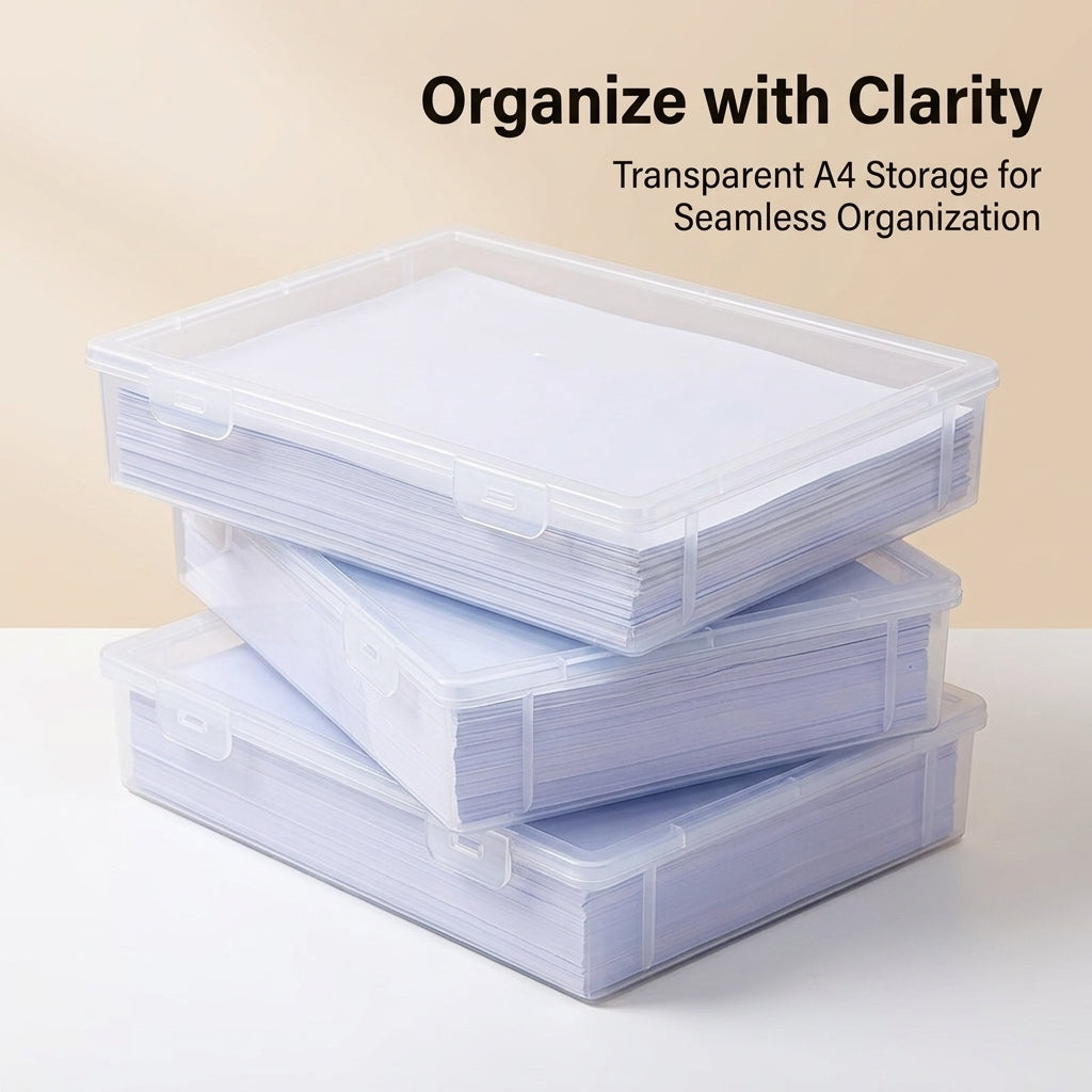 2 Pack A4 Document Storage Box with Lid, Polypropylene Portable File for Office, Stackable Stationery Organizer for Students
