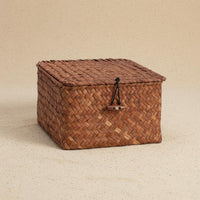 3 Pieces Handmade Straw Storage Box Natural Look Woven Lid Box Decorative Rectangular Shelf Basket Rustic Design for Desktop
