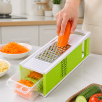 Multifunctional Vegetable Slicer with Container, Modern Vegetable Grater Made of 430 Stainless Steel, 4-Sided for Julienne, Slicing, Shredding, Chopping