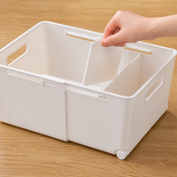 Moveable Storage Box, Adjustable Storage Tub 27-38.5cm, Wheeled Cabinet Organizer for Kitchen & Bathroom, White Synthetic Material