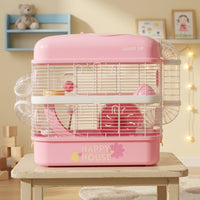 Large Hamster Cage and Double Layer Hamster Habitat, Iron Luxury Syrian Indoor Cage with Exercise Wheel, Spacious Home with Tray and Ramps