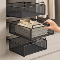 Pull Out Wardrobe Wire Basket, Small Metal Powder-Coated Closet Basket Drawer, Telescopic Sliding Cabinet Organiser for Clothing Storage