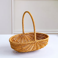 Imitation Rattan Pumpkin Basket Woven Basket with Handle Decorative Farmhouse for Gift Presentation