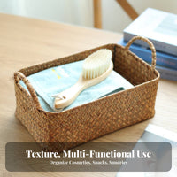 Woven Box with Lid Japanese aesthetic Storage Basket Sturdy Construction for Desktop