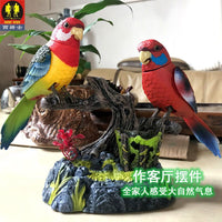 513 Sound-Activated Twin Budgerigar Toy with Recording and Fake Tree
