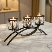 Elegant Candle Holder with Crystal Panels Decorative Centerpiece Candle Holder Modern Classic Candelabra with Three Arms Slimline for Brides, Dining Table