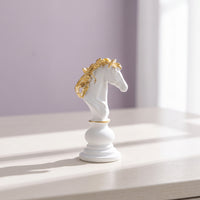 Horse Chess Piece Figurine Gold-Accented Horse Chess Piece Statue Resin Sculpture for Collectors