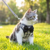 Cat Harness and Leash Set, Textile Vest Small Dog Harness for Outdoor Walking, Adjustable Kitten Harness for Trips, Bow Tie Accent and Plaid