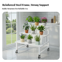 Mobile with casters 2-Tier Rolling Planter Rack Tiered Design 2-Tier Planter Holder Freestanding Plant Stand Multi-Functional for Gardeners, Homeowners, Balcony, Living Room, Garden, Corner Space