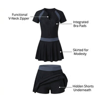 Swim Dress One-Piece Swimsuit for Plus Size Women, Modest Padded Design for Water Sports and Athletic Activities, Quick Dry Sporty Polyester Textile