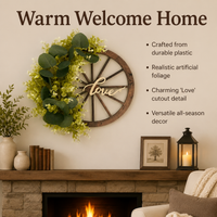 40cm Wagon Wheel Wreaths for Front Door, Artificial Mixed Greenery Door Hanger, Rustic Farmhouse Welcome Decor, Decorative Wagon Wheel