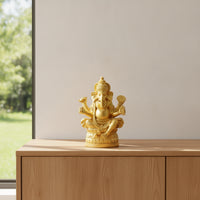 Detailed Ganesha Statue with Pedestal Ornate Ganesha Statue Decorative Elephant God Figurine Carved for Home Altar, Meditation Room, Entryway
