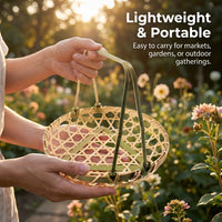 Handmade Woven Bamboo Basket for Fruit Vegetable Organizing, Eco Conscious Storage Basket with Handles Portable, Artisanal Fruit and Vegetable Basket