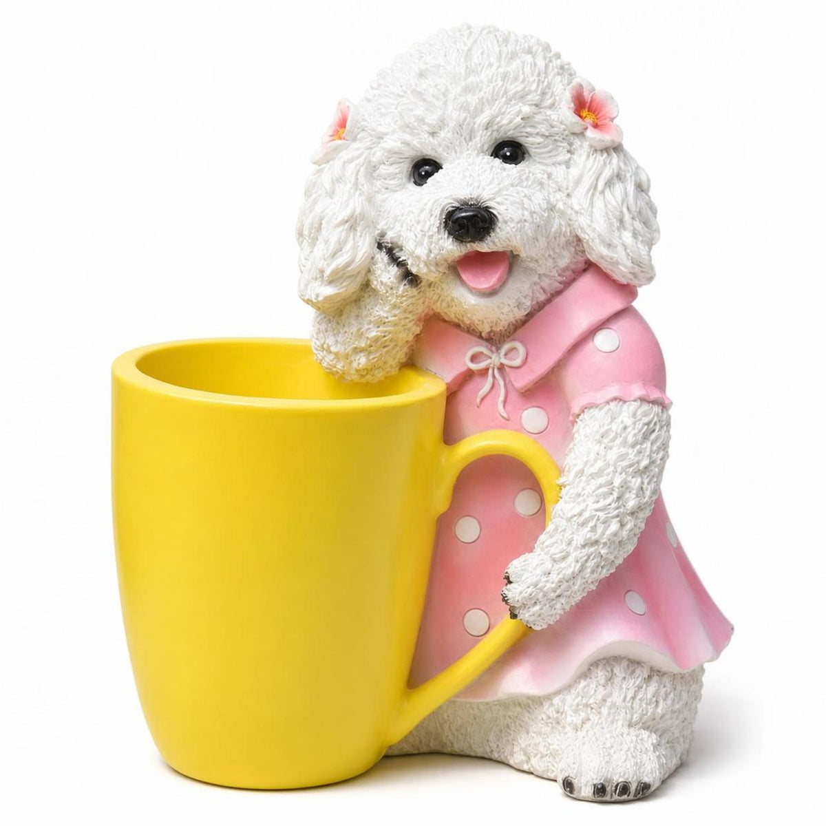 Resin Dog Planter with Cup Cute Dog Planter Whimsical Ornament Decorative for Windowsill