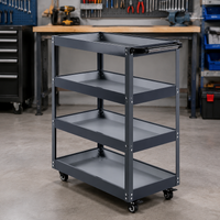 Steel Tool Cart with Drawers, Lockable Workshop Tool Trolley, Painted Finish Rolling Cabinet with Pegboard, Top Handle & Casters