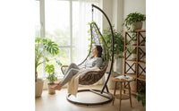 Teardrop-Shaped Hanging Swing Chair with Stand Indoor Swing Chair with Stand Woven Furniture Freestanding for Adults, Readers, Balcony, Living Room, Sunroom