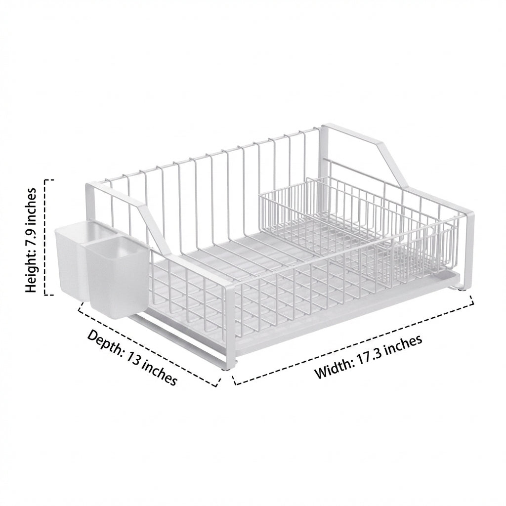 Dish Rack with Cutlery Holder and Cup Holder, 304 Stainless Steel Bowl Rack, Modern Minimalist Style Floor Standing Space Saving Kitchen Counter