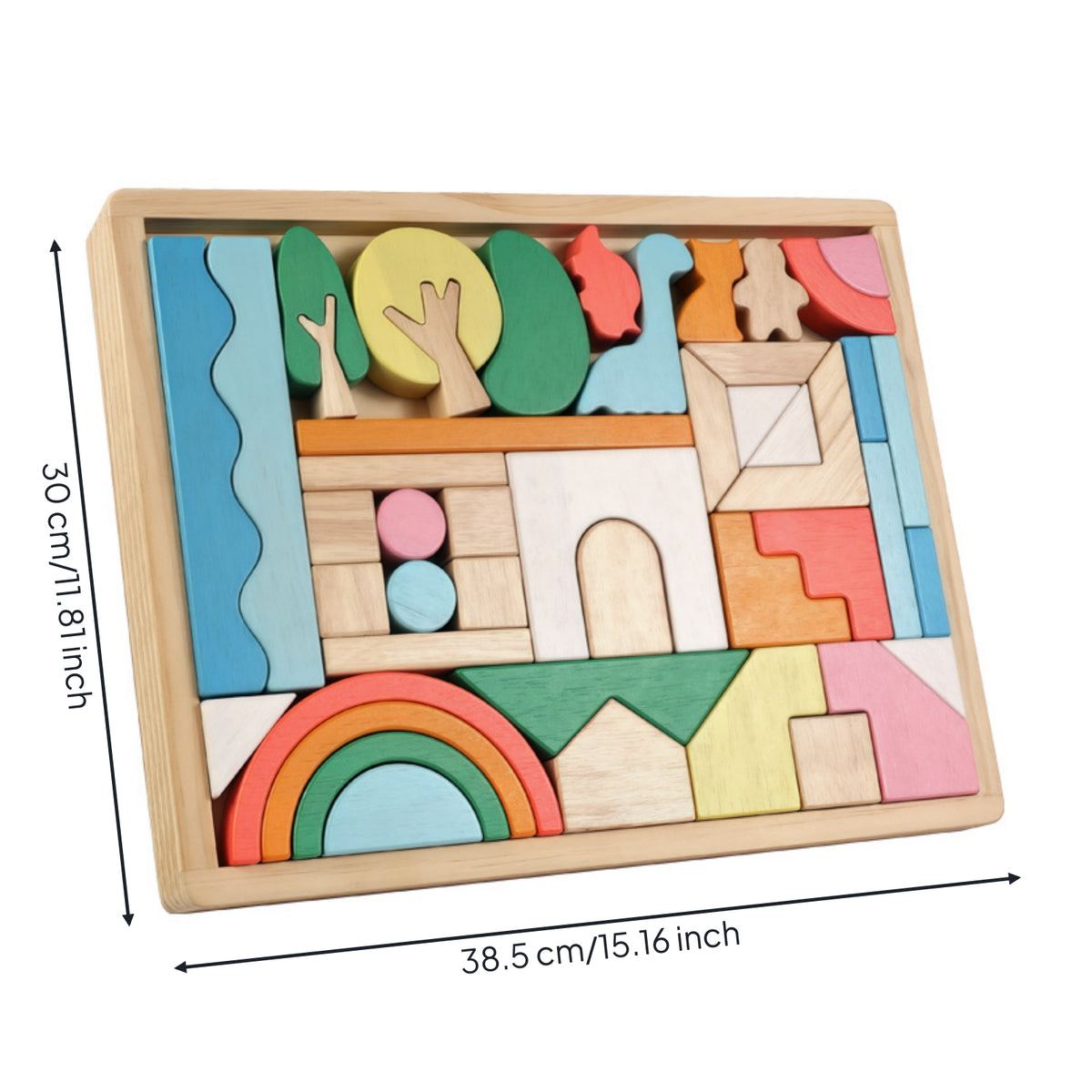 Wooden Block Puzzle Toy Storage Tray Shape-Recognition Block Puzzle Wooden Shape Sorter Hand-Eye Coordination