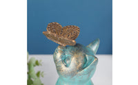 Cat Statue with Butterfly Distressed Cat Figurine with Butterfly Artistic Pet Memorial Statue for Gardeners, Garden, Patio