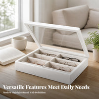 Divided Compartments 8 Slot Eyeglasses Box Metal Latch Glass Lid Glasses Box Rectangular Tray Velvet Lined Eyeglasses Case Slim Profile