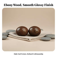 2 Pieces Ebony Exercise Balls Solid Wood Wellness Balls Finish Massage Tool for Seniors, Office Workers, Meditation, Home, Travel