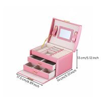 Soft Velvet Interior Jewelry Storage Box with Drawers Lockable 3 Layer Jewelry Box Built-in Mirror Waterproof for Women, Girls, Bedroom, Travel
