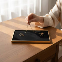 Jewelry Tray with Mirror Frame PU Leather Jewelry Tray Low-Profile Organizer for Dressing Table