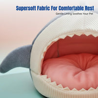 Shark-Shaped Pet Cave Semi-Enclosed Plush Shark Den All-Season Use Removable Washable Cushion for Cats, Small Dogs, Indoor, Home