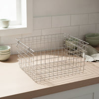 Open-Grid Metal Wire Storage Basket Portable Storage Basket with Handle Large Lightweight for Pantry, Closet, Countertop, Shelves