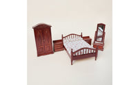 5 Pieces Dollhouse Bedroom Set Openable Miniature Bedroom Furniture Classic Dollhouse Miniature with Wardrobe for Photo Display