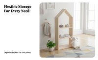 Child-Friendly Design No-Coststanding Childs Armoire Accessible Display House-Shaped Clothes Rack Stable Structure children's Storage Easy Assembly for Toddlers, Babies, Parents, Playroom, Bedroom, Daycare, Kindergarten