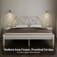 Wrought Iron Bed Sturdy and Stable Metal Bed Frame Heavy Duty Bedroom Furniture for Hoteliers, Homeowners, Hotel, Guest Room, Apartment