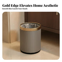 Gold Border Trash Bin Wide Mouth Accessible Ing Round Striped Trash Can Double Tier Waste Bin Easy to Clean Lidless Garbage Can