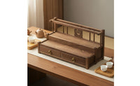 Black Walnut Tea Display Stand Solid Wood Wooden Tea Set Organizer Space Saving Wooden Teacup Rack for Living Room, Kitchen, Office
