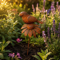 Rusted Bird Stake Decorative Flower Base Garden Stake Long Outdoor Decor for Yard