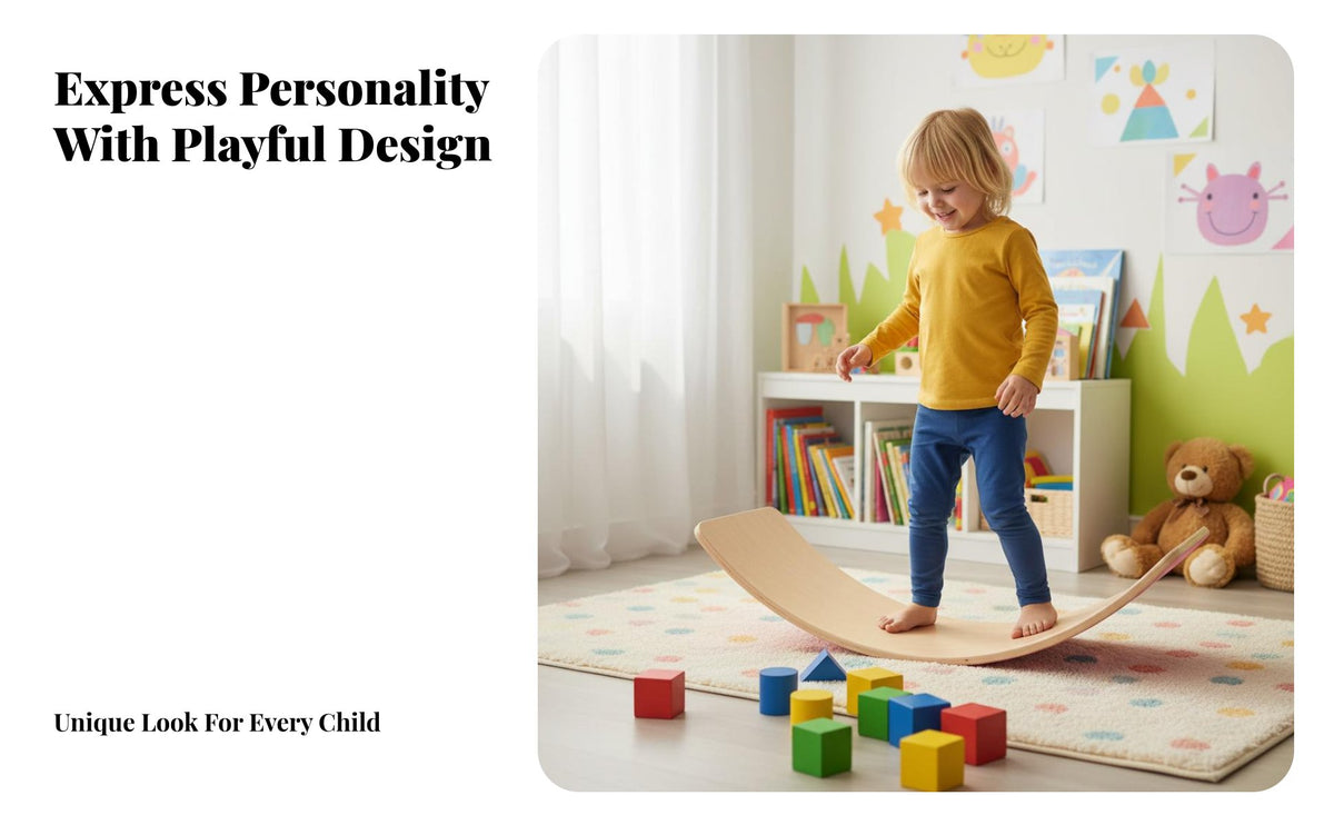Sensory Training Curved Balance Board Solid Wood Construction Curvy Balance Board Unrestricted-Ended Play Child-Centered Rocker Multi-Use for Toddlers, Adults, Indoor, Playroom, Home Gym