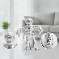 Robot Figurine Silver Robot Sculpture Futuristic for Office, Entryway, Bookshelf
