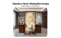 Freestanding Art Panel Chinese Design Room Divider Double-Sided Print Privacy Screen for Office Workers, Business Owners, Entrance Study, Bedroom