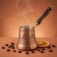 Wooden Handle Turkish Coffee Pot Decorative Pattern Copper Cezve Tinned Tin-Plated Copper Coffee Pot Hanging Loop