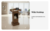 Stable Base Modern Presentation Podium Sturdy Structure Floor Standing Lectern Easy Assembly Standing Speech Desk Large Tabletop for Event Hosts, Receptionists, Conference Rooms, Lecture Halls, Auditoriums, Auditorium